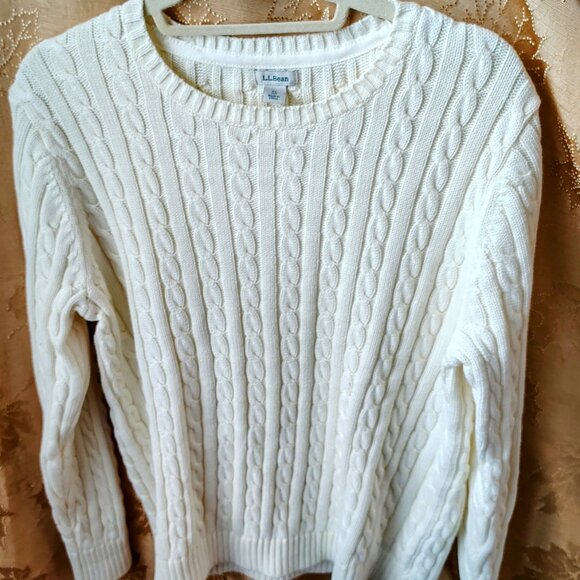 L.L. Bean Sweater Creme Pullover White Cable XL - Picture 3 of 8